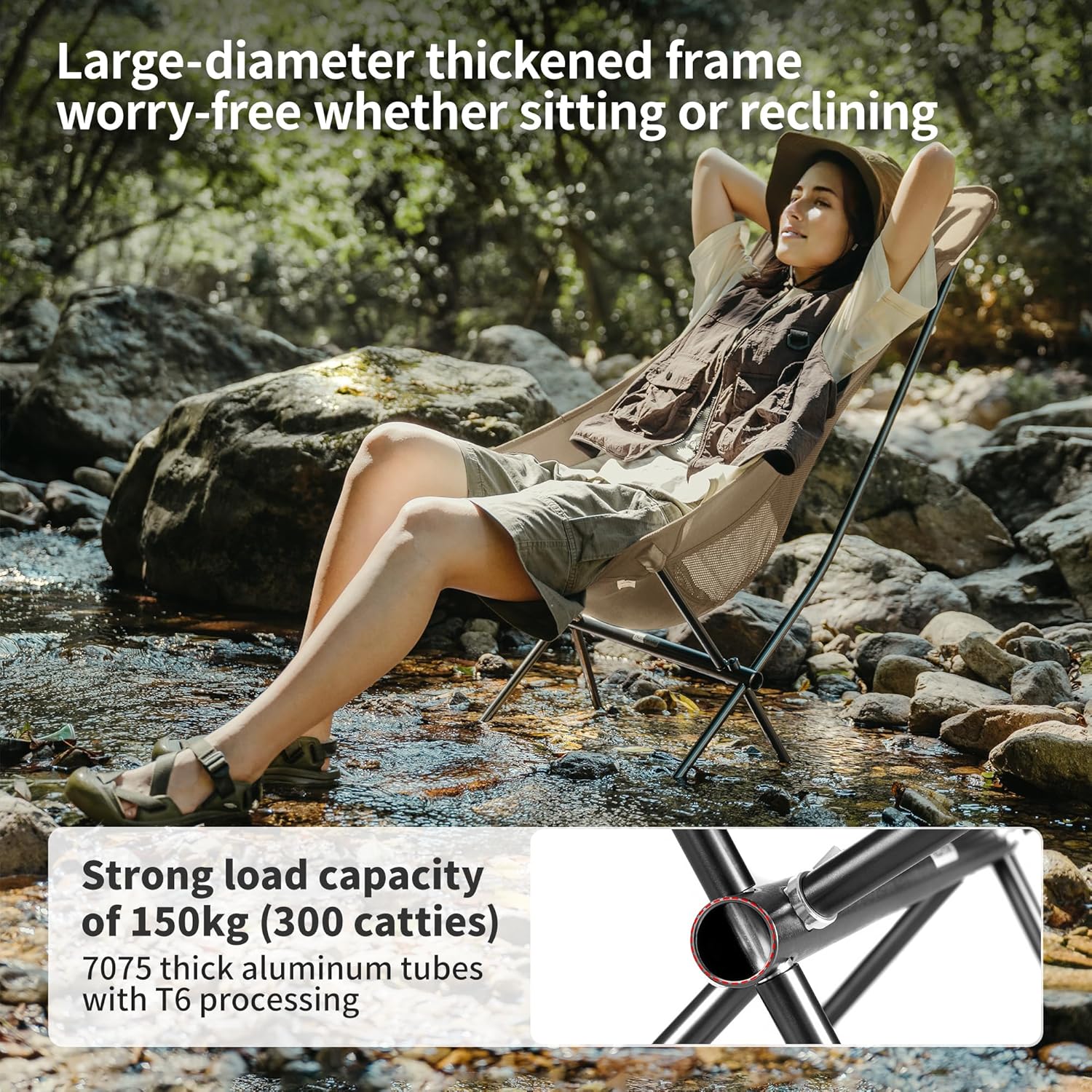 Ultralight Camping Chair Non Slip Feet Brown