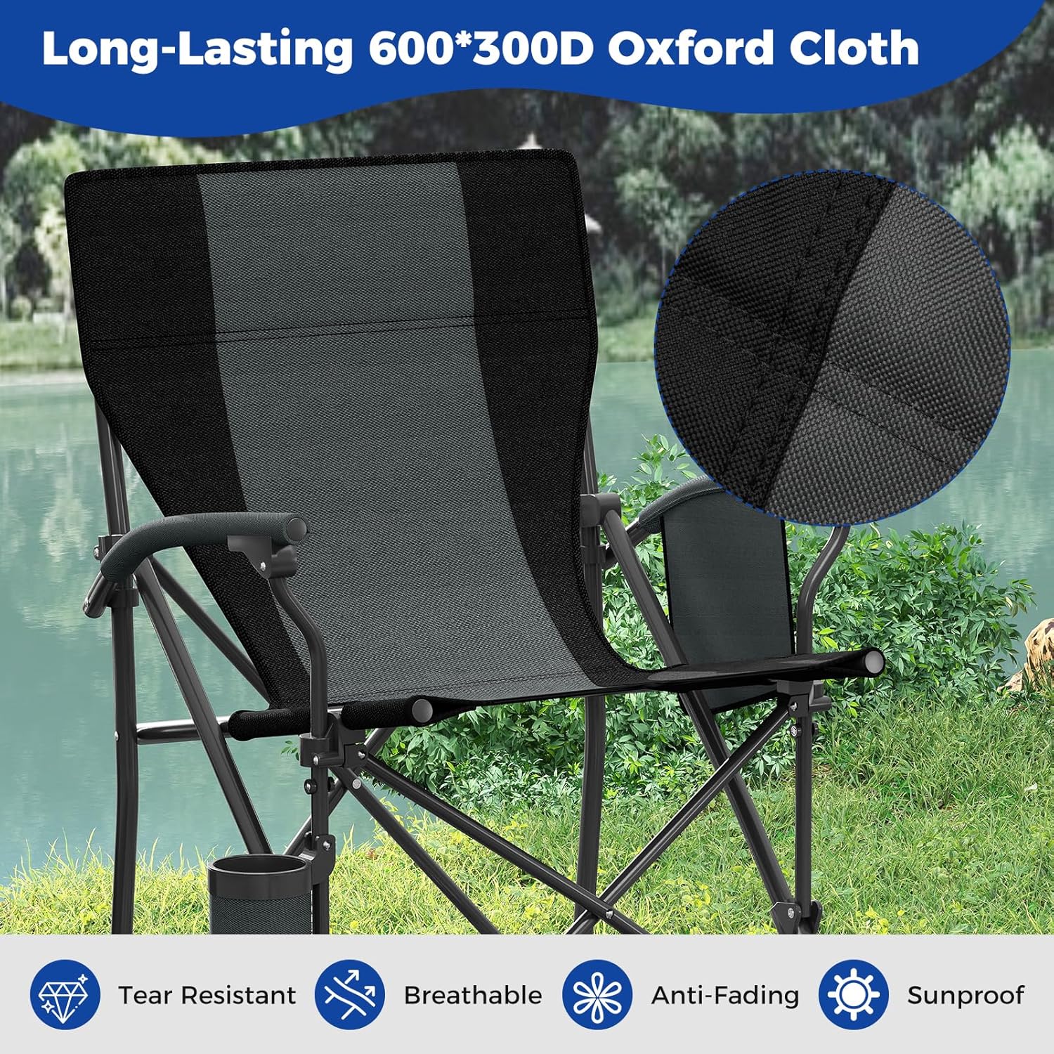 Folding Directors Camping Chair with Pocket Black