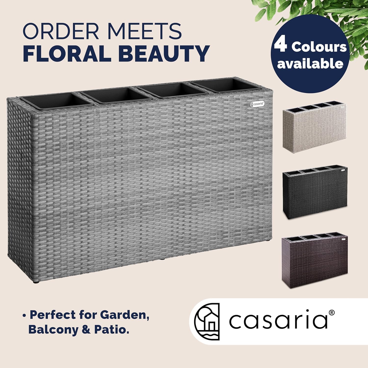 Large Tall Rattan Planter Box 95cm Grey with 4 Inner Pots