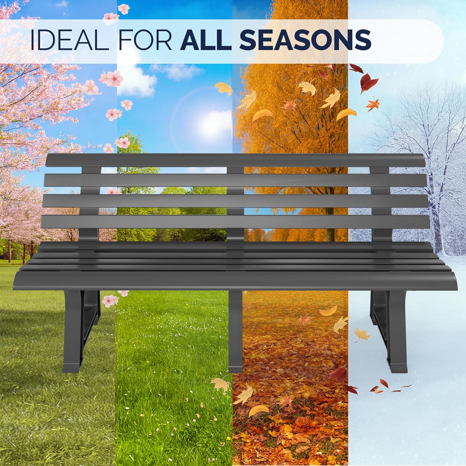 3 Seater Plastic Garden Bench Weatherproof Patio Seat Anthracite