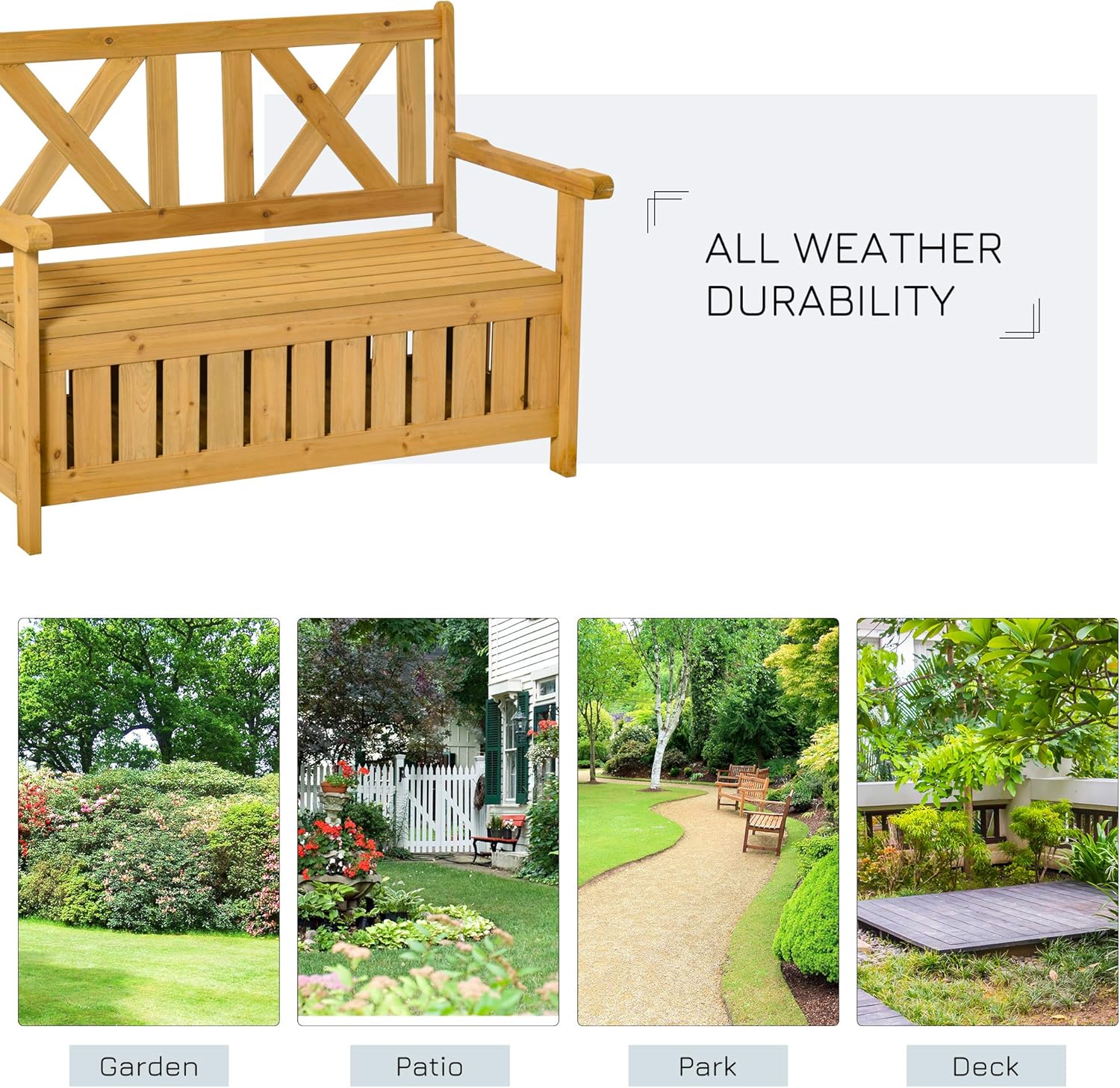 2 Seater Wooden Garden Storage Bench Patio Seat with Chest