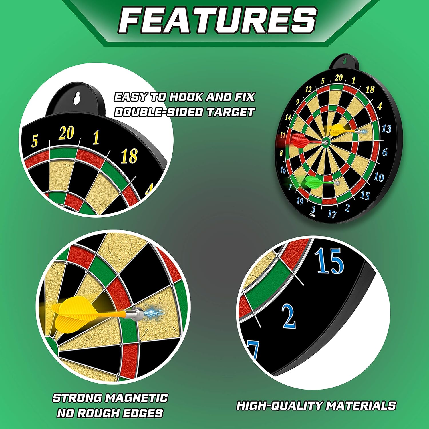 Magnetic Dart Board Set Kids Safe Double Sided Game 12 Darts