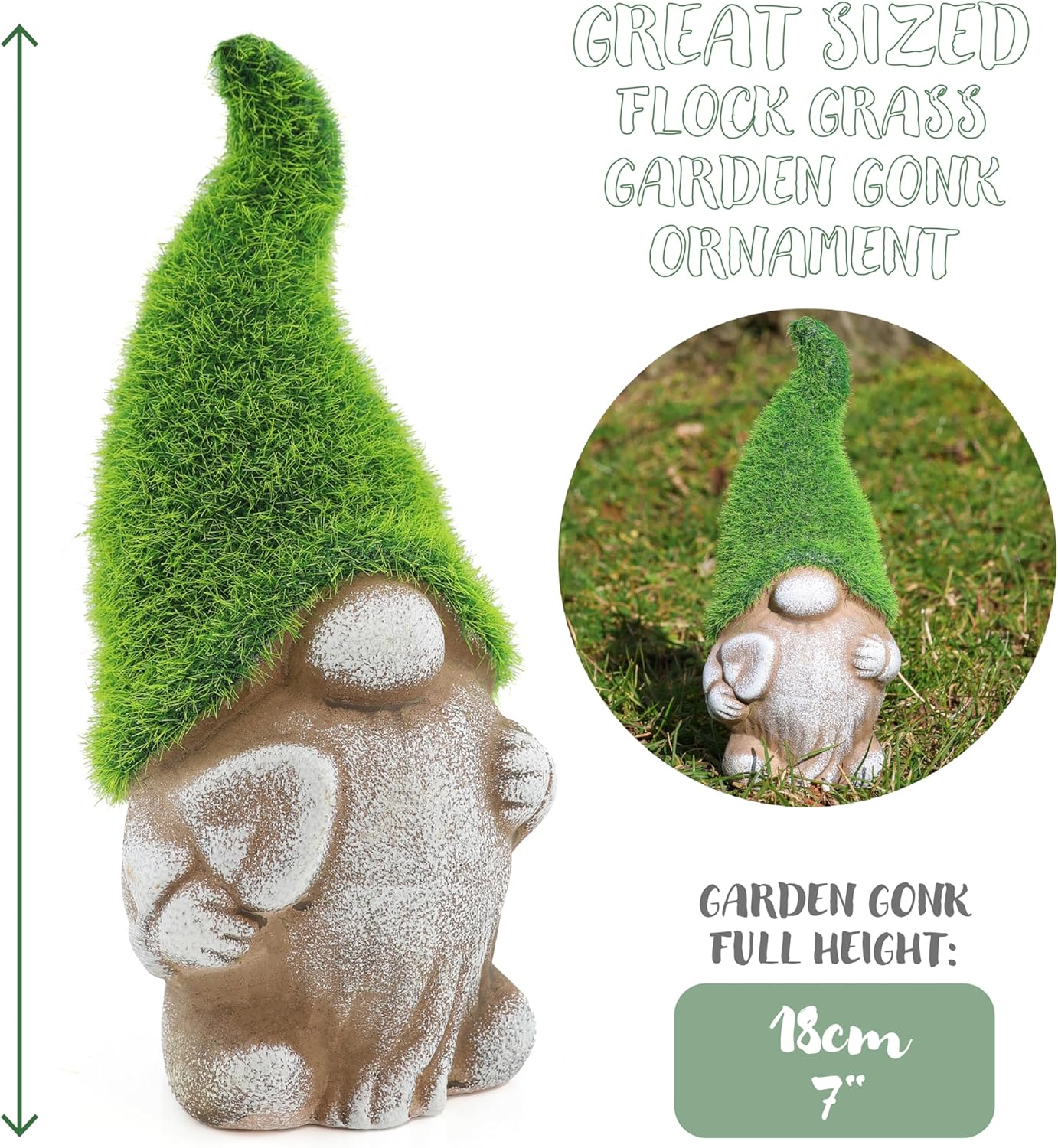 Set of 6 Garden Gnome Ornaments 7in Ceramic Stone Effect Flocked Hat