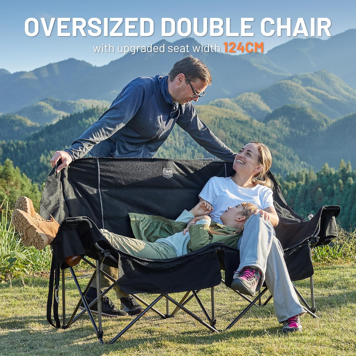 Double Camping Sofa Chair 2 Seater 320KG Black