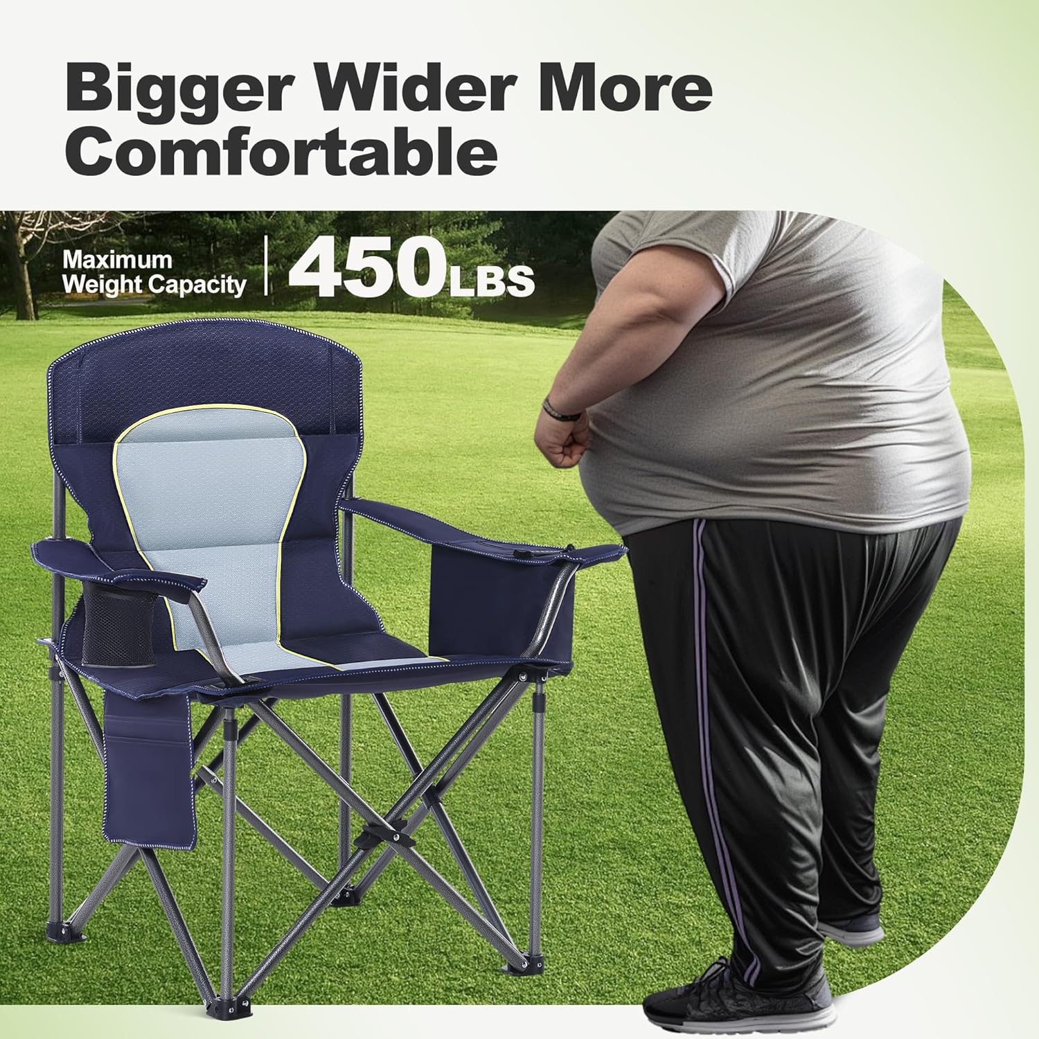 XXL Heavy Duty Folding Camping Chair 200kg Cooler Blue