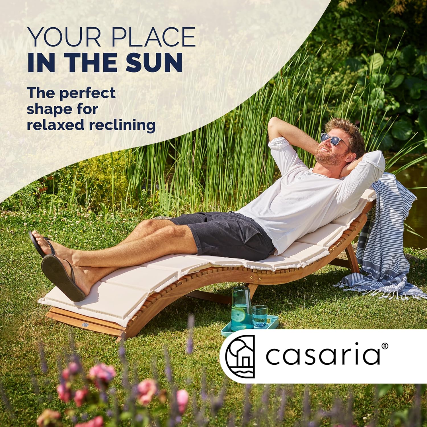 Foldable Wooden Sun Lounger Acacia Garden Recliner Brown