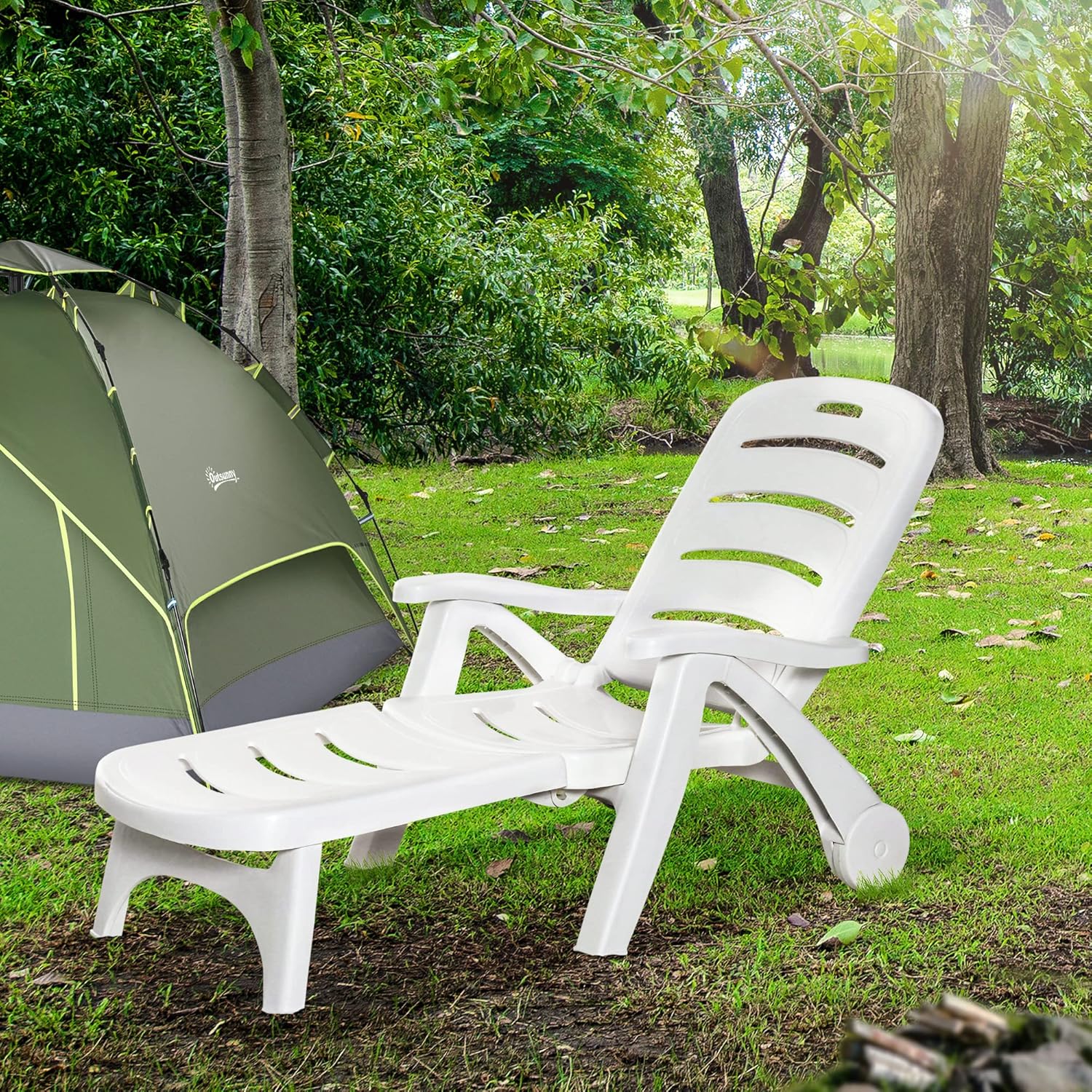 Set of 2 Folding Sun Loungers with Wheels White