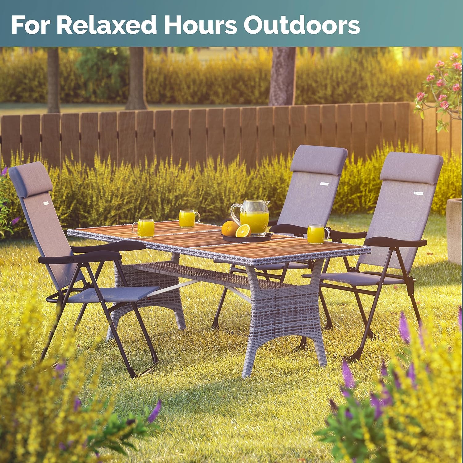 4 Pack Grey Melange Folding Garden Chairs High Back
