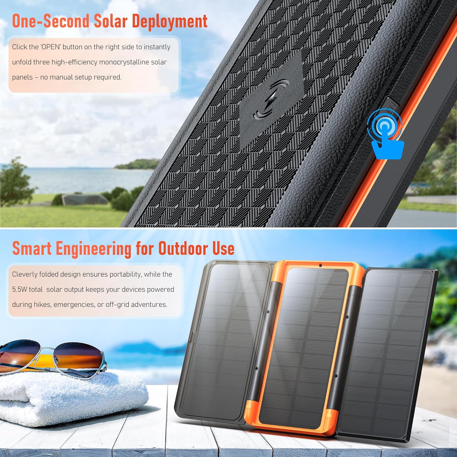 63200mAh Solar Power Bank Wireless Charger 22.5W Fast Charge