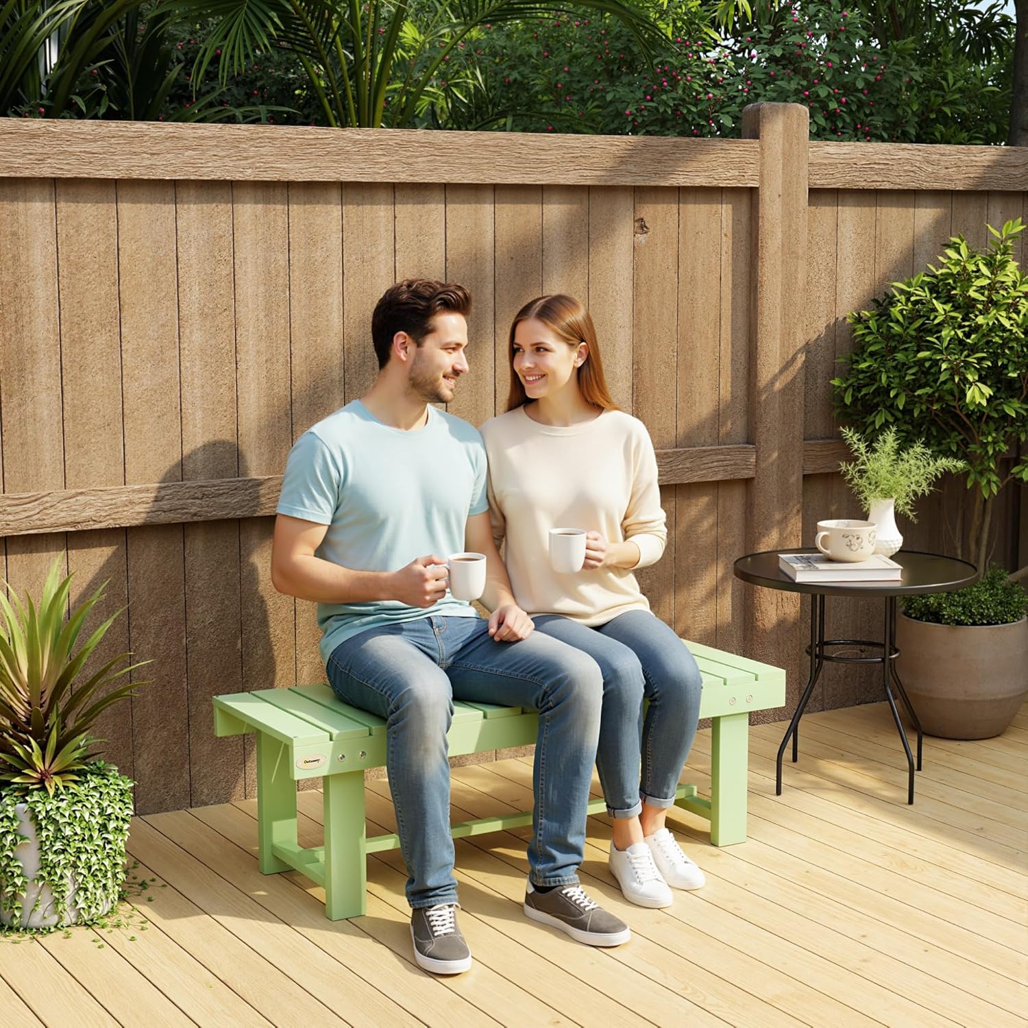2 Seater Wooden Garden Bench Backless Patio Seat Light Green