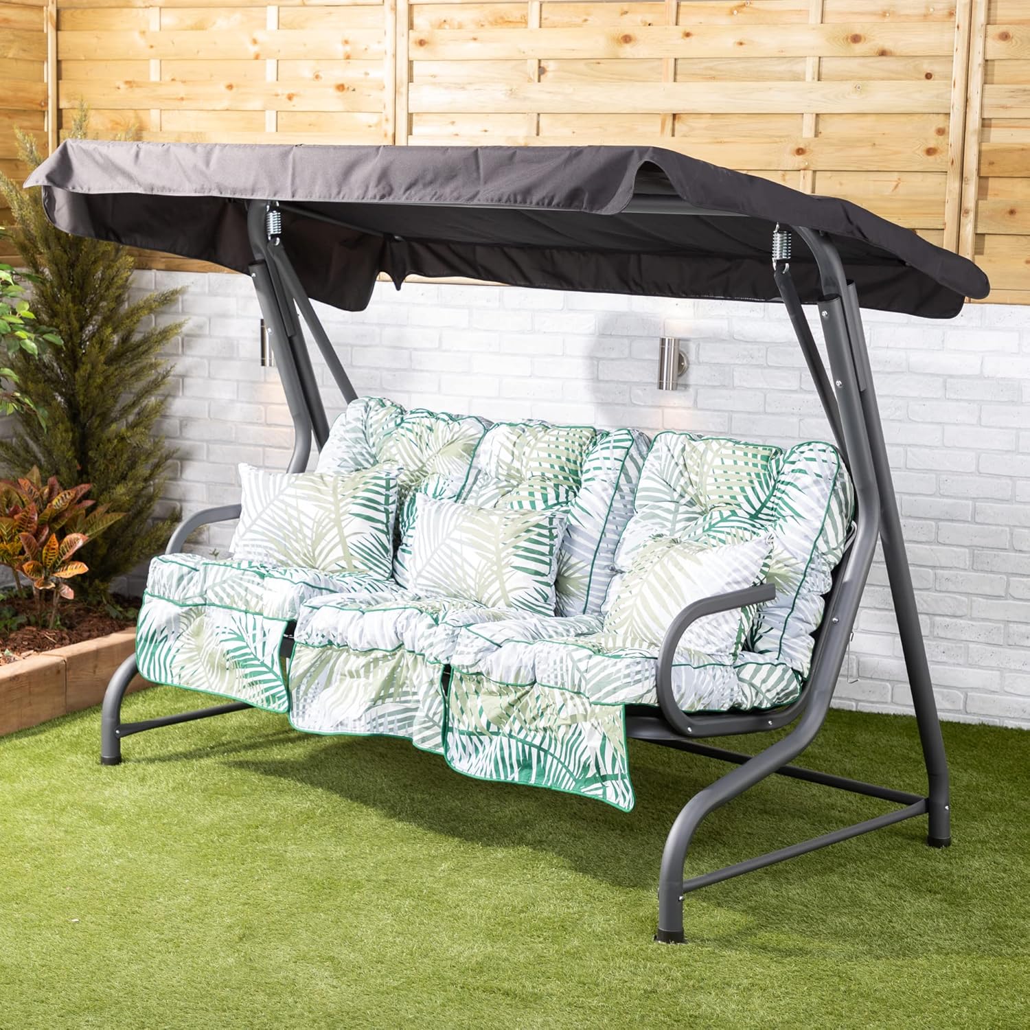 Outdoor 3 Seater Garden Swing Bench Canopy Cushions Patio 250kg