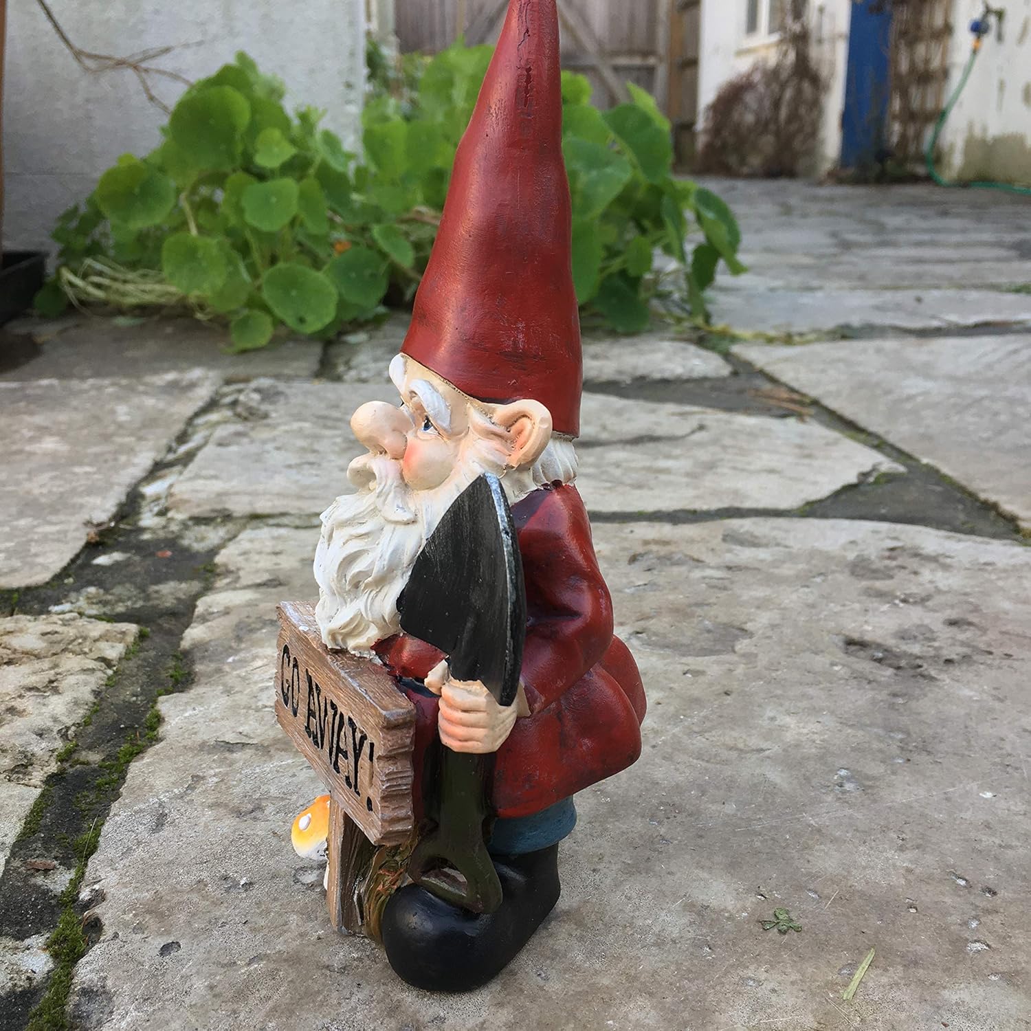 Funny Garden Gnome Go Away Sign Statue Resin Outdoor Decor