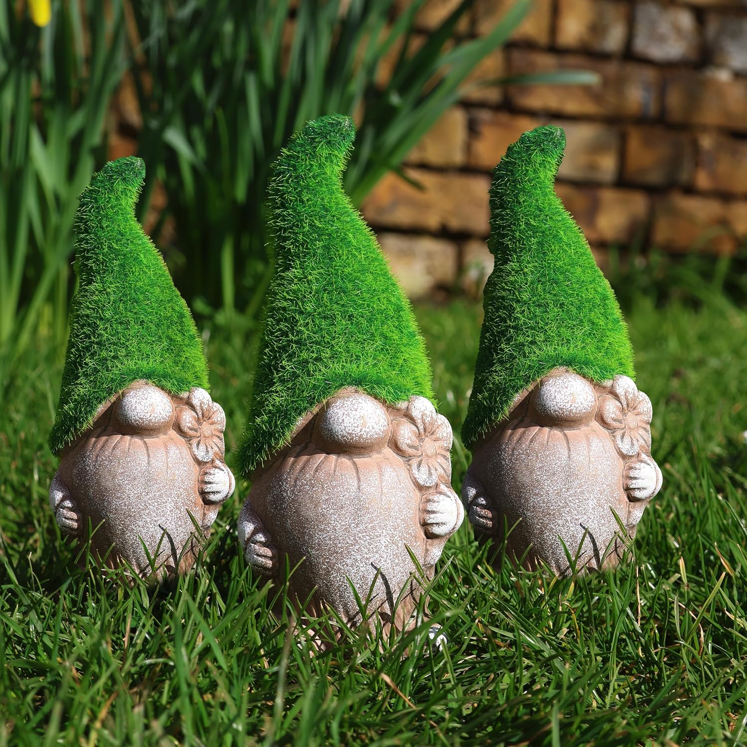 Garden Gnome Mossy Hat Stone Effect Statue Outdoor Decor 18cm