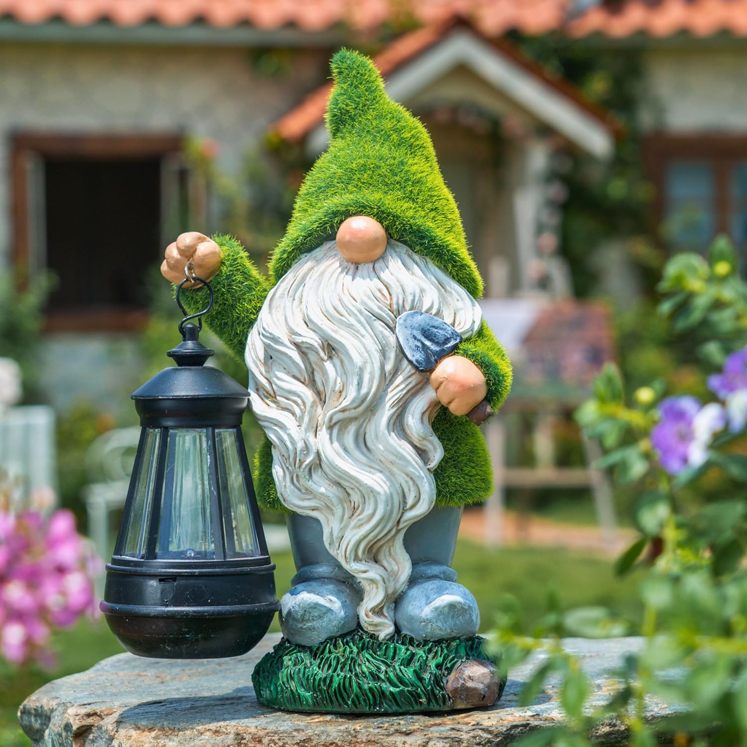Solar Gonk Garden Ornament LED Lantern Waterproof Resin 30.5cm
