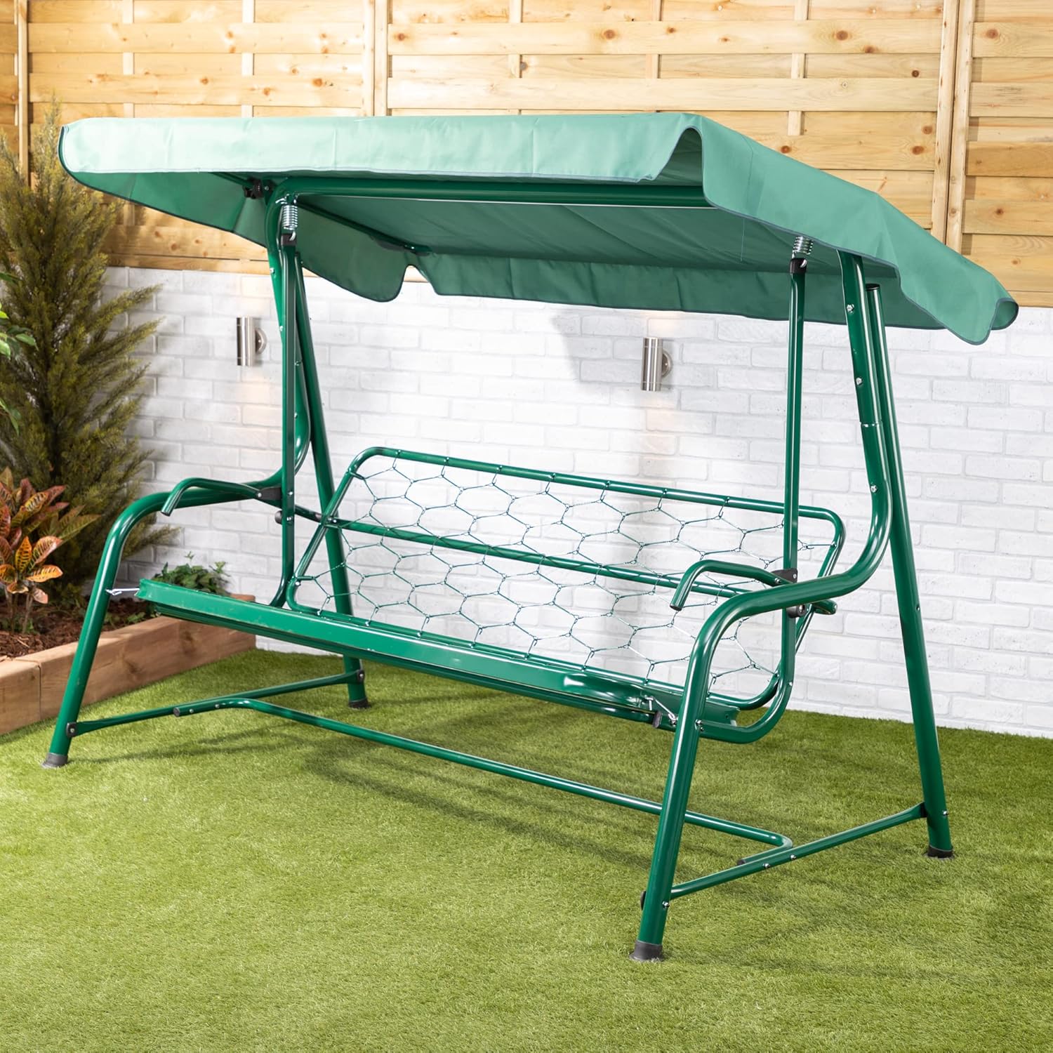 3 Seater Reclining Garden Swing Seat Taupe Canopy