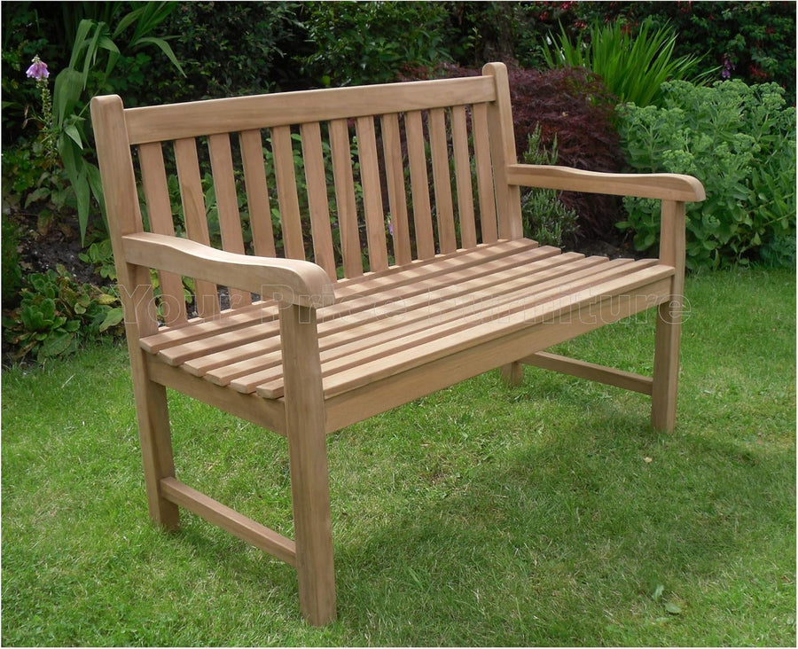 2 Seater Teak Garden Bench 120cm Chunky Wooden Patio Seat