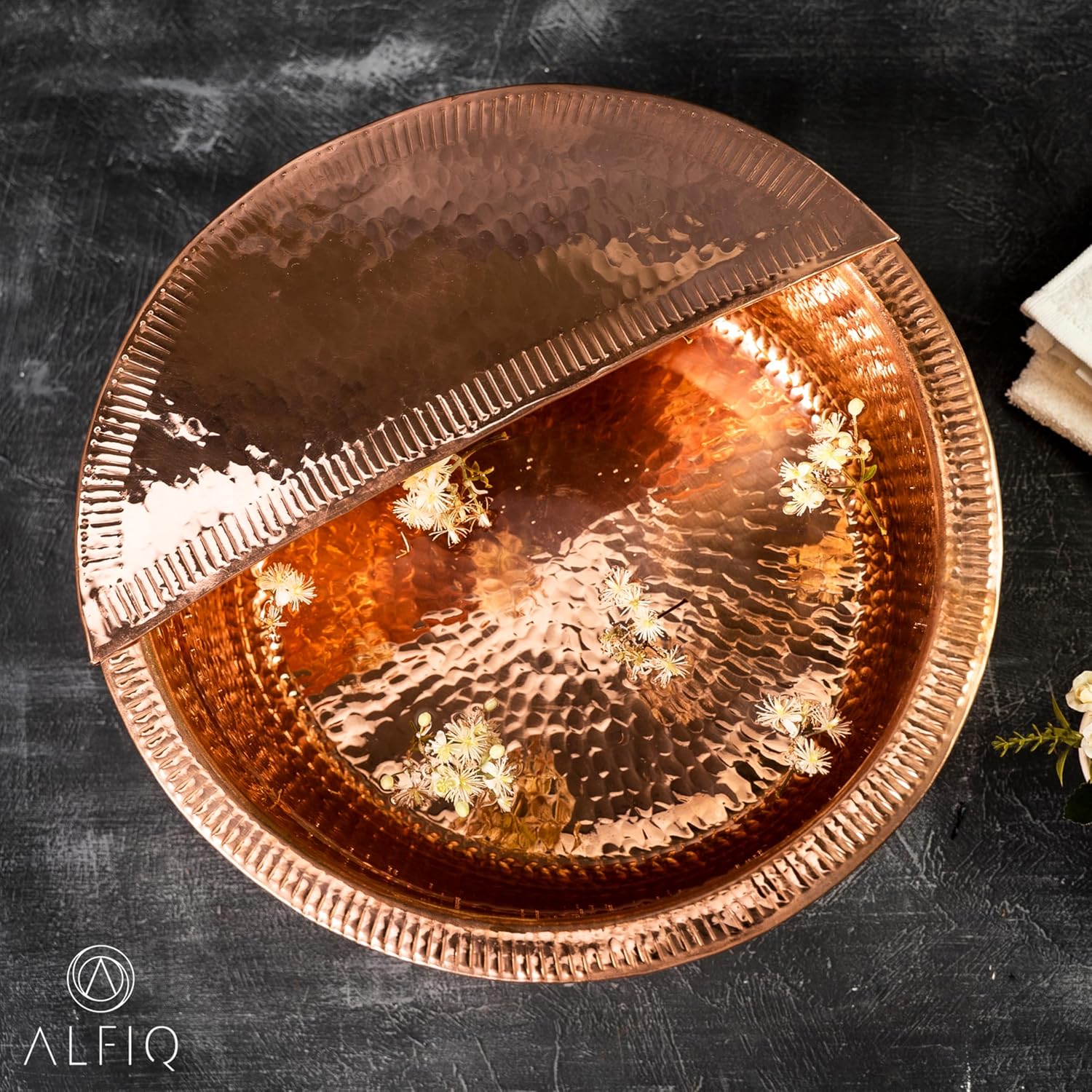 Solid Copper Foot Bowl 14in Pedicure Basin Hammered Spa Tub