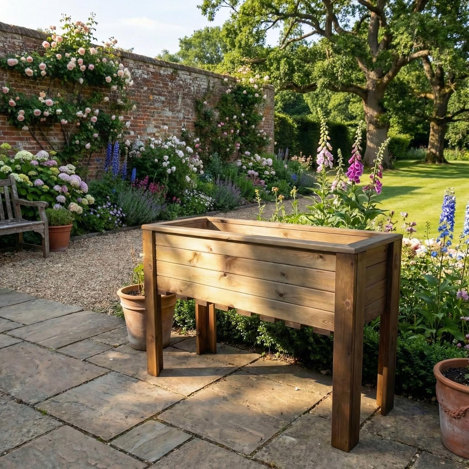 Extra Large Raised Wooden Garden Trough Planter 109cm
