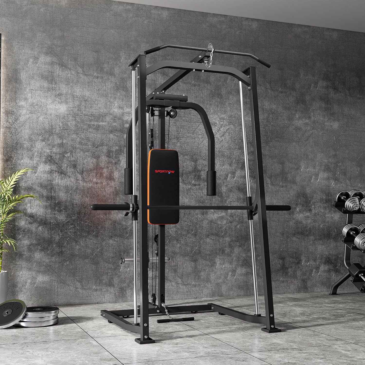 3 In 1 Smith Machine Power Cage Dual Cable Pulley Home Gym Rack