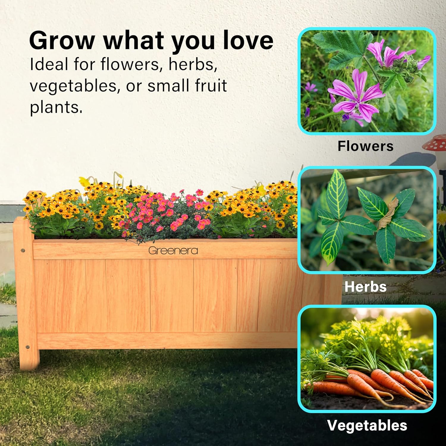 Set of 2 Wooden Garden Planters 60cm Natural Patio Boxes