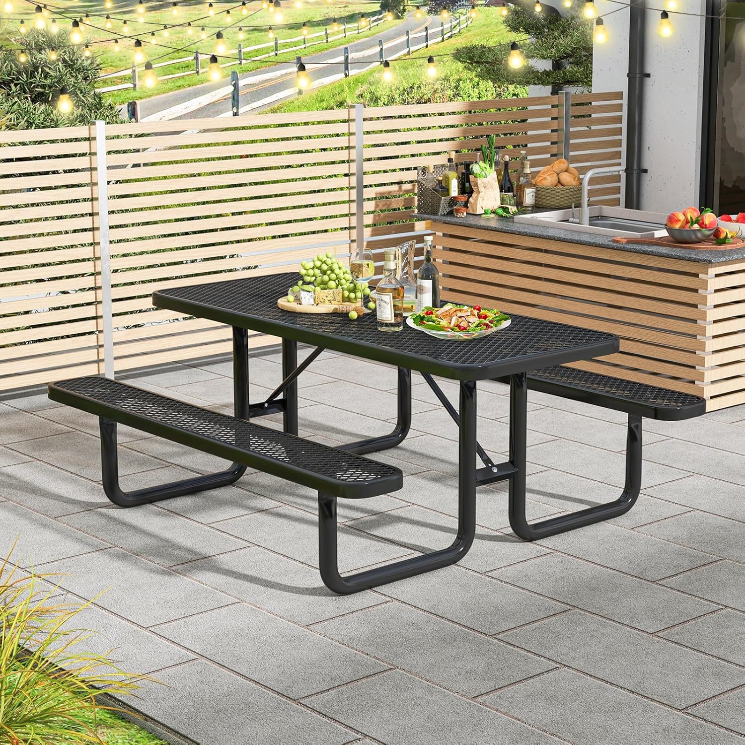 8 Seater Metal Picnic Table Bench Set Outdoor Garden Dining