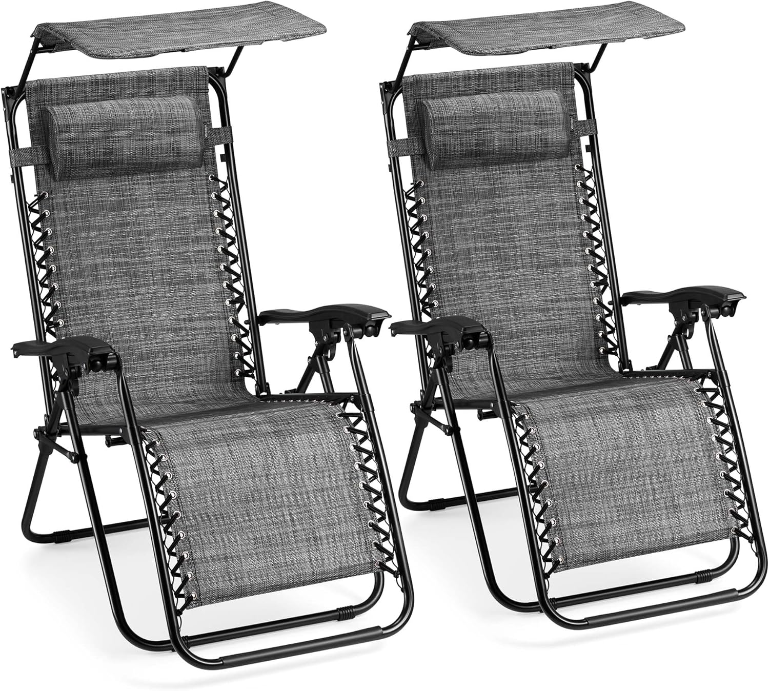 2 Zero Gravity Reclining Garden Chairs with Canopy Grey