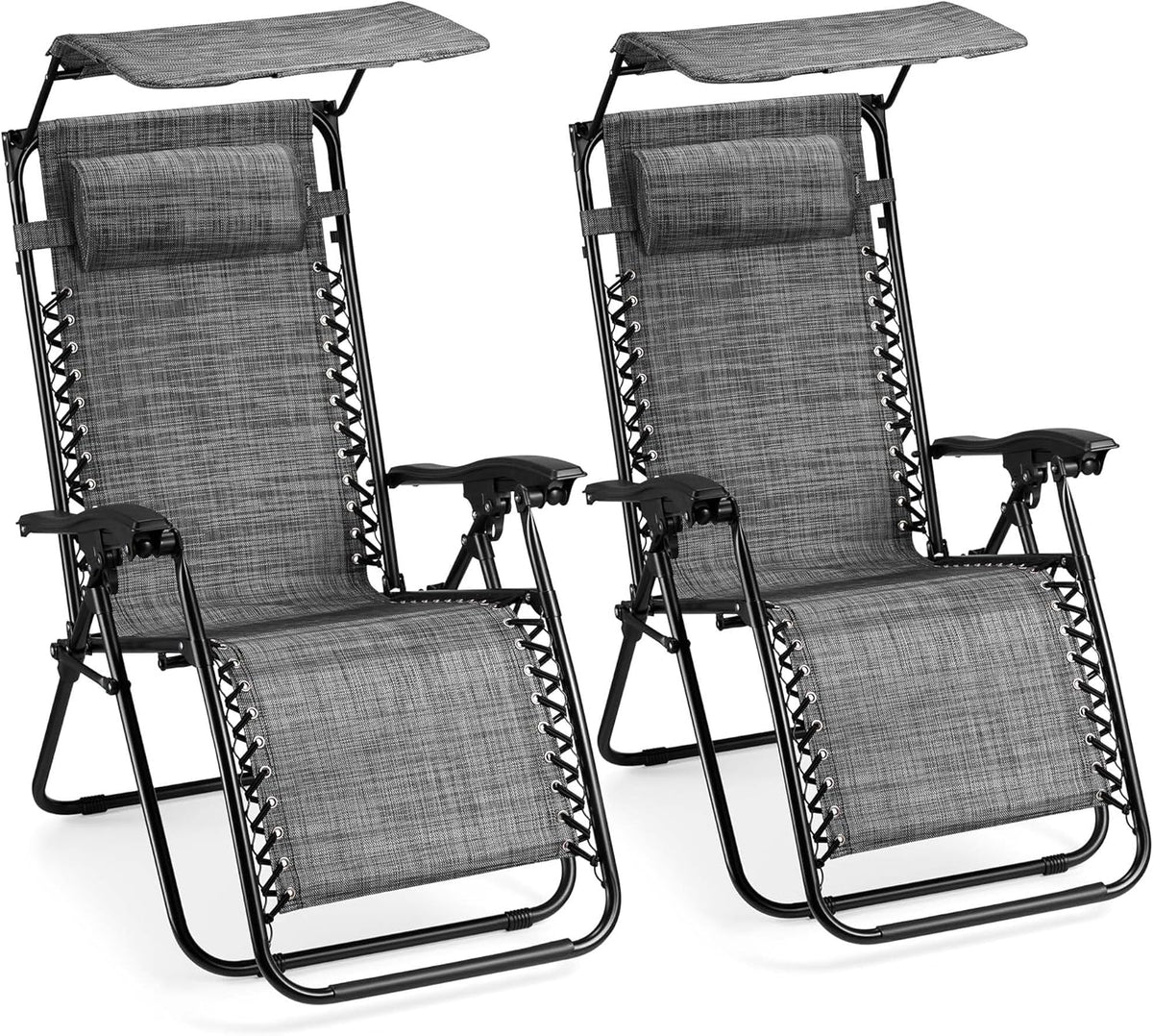 2 Zero Gravity Reclining Garden Chairs with Canopy Grey