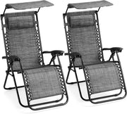 2 Zero Gravity Reclining Garden Chairs with Canopy Grey
