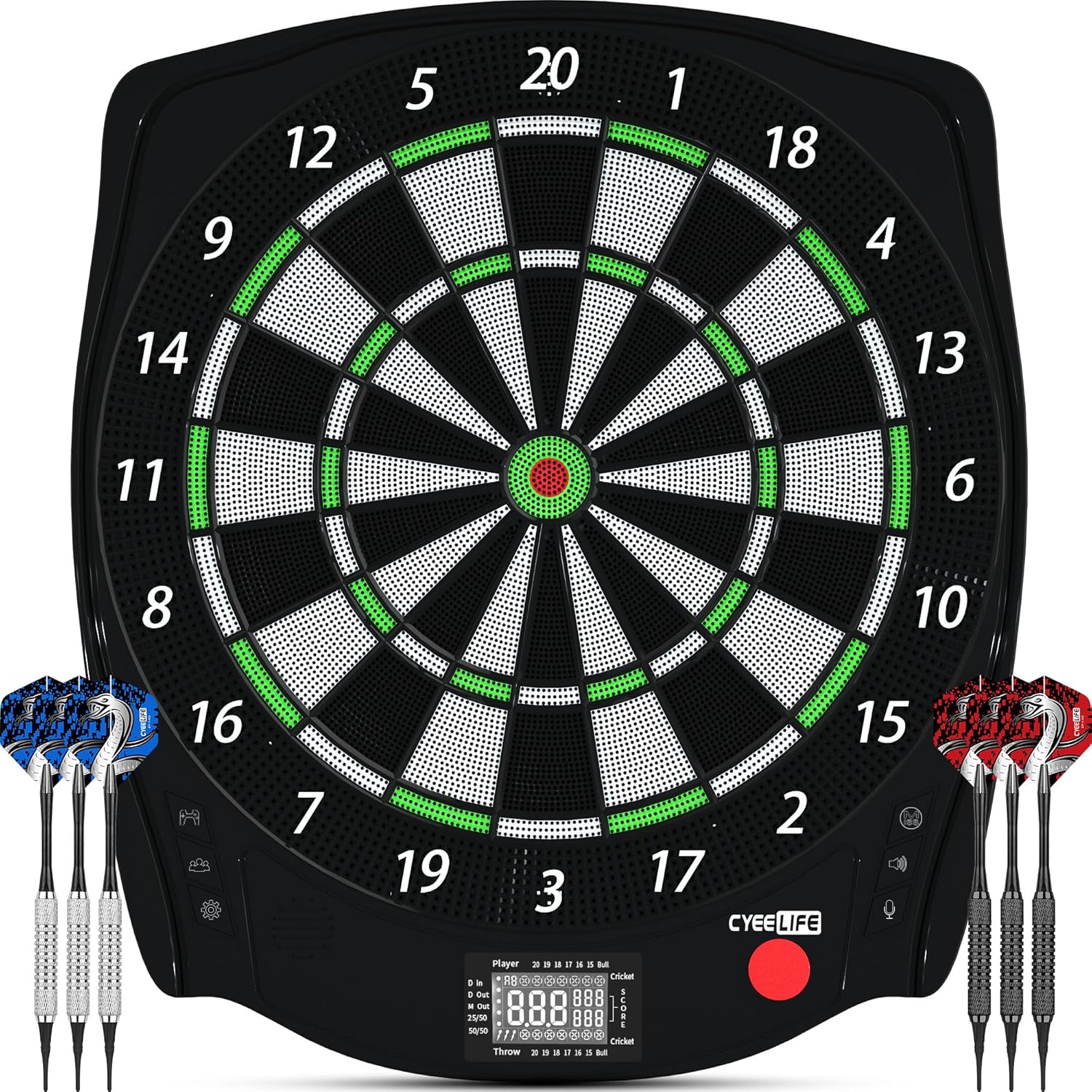 Electronic Dartboard 8 Player LED 34 Games 12 Darts Set Compact