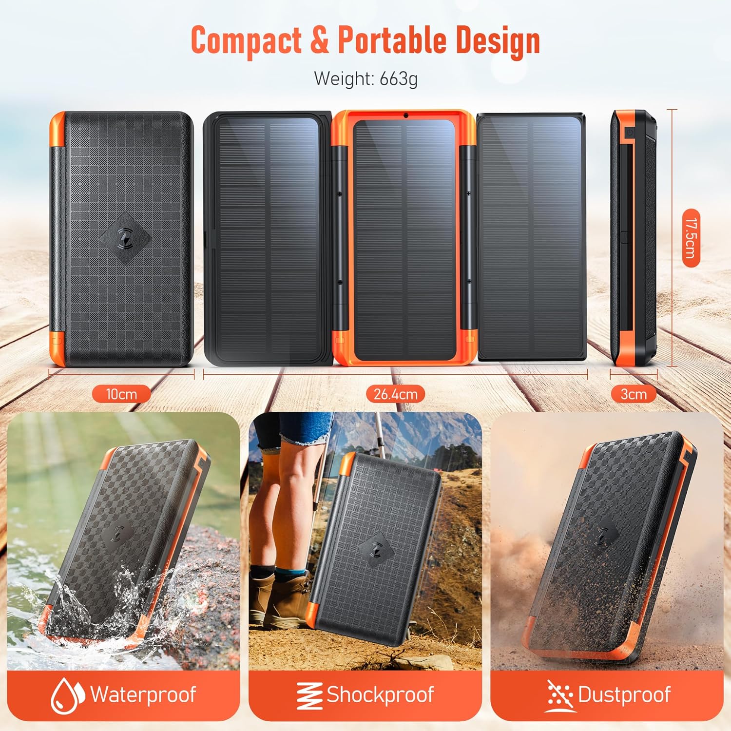 63200mAh Solar Power Bank Wireless Charger 22.5W Fast Charge