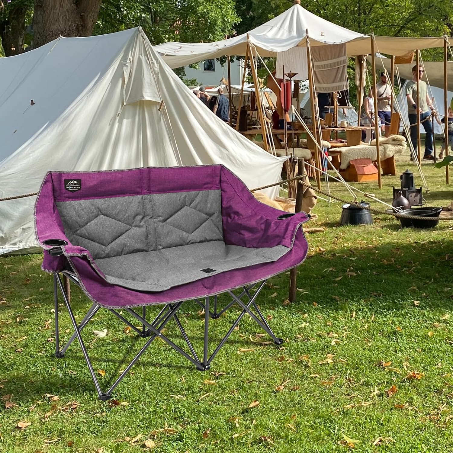 Purple Double Folding Loveseat Camping Chair for 2
