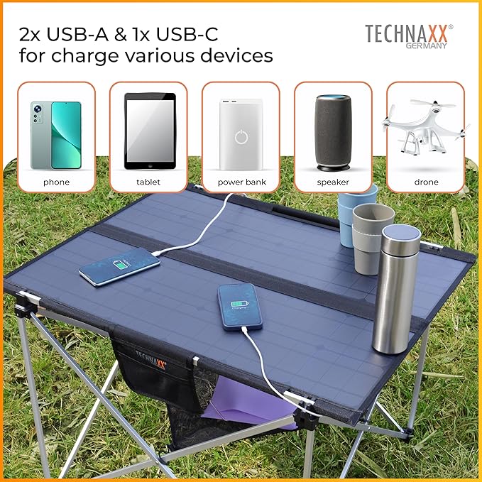 60W Foldable Solar Camping Table USB C USB A DC Output