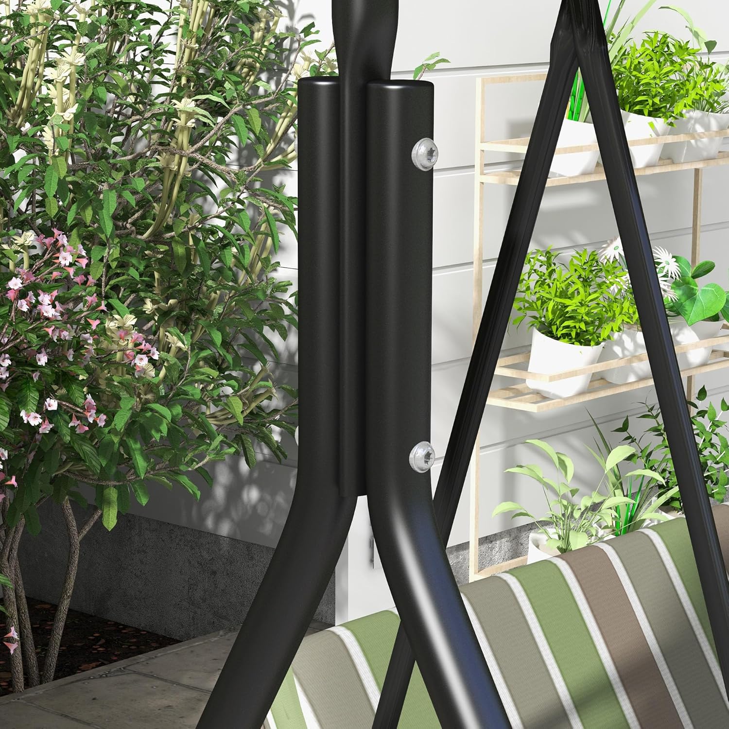 3 Seater Garden Swing Chair with Canopy Green Grey