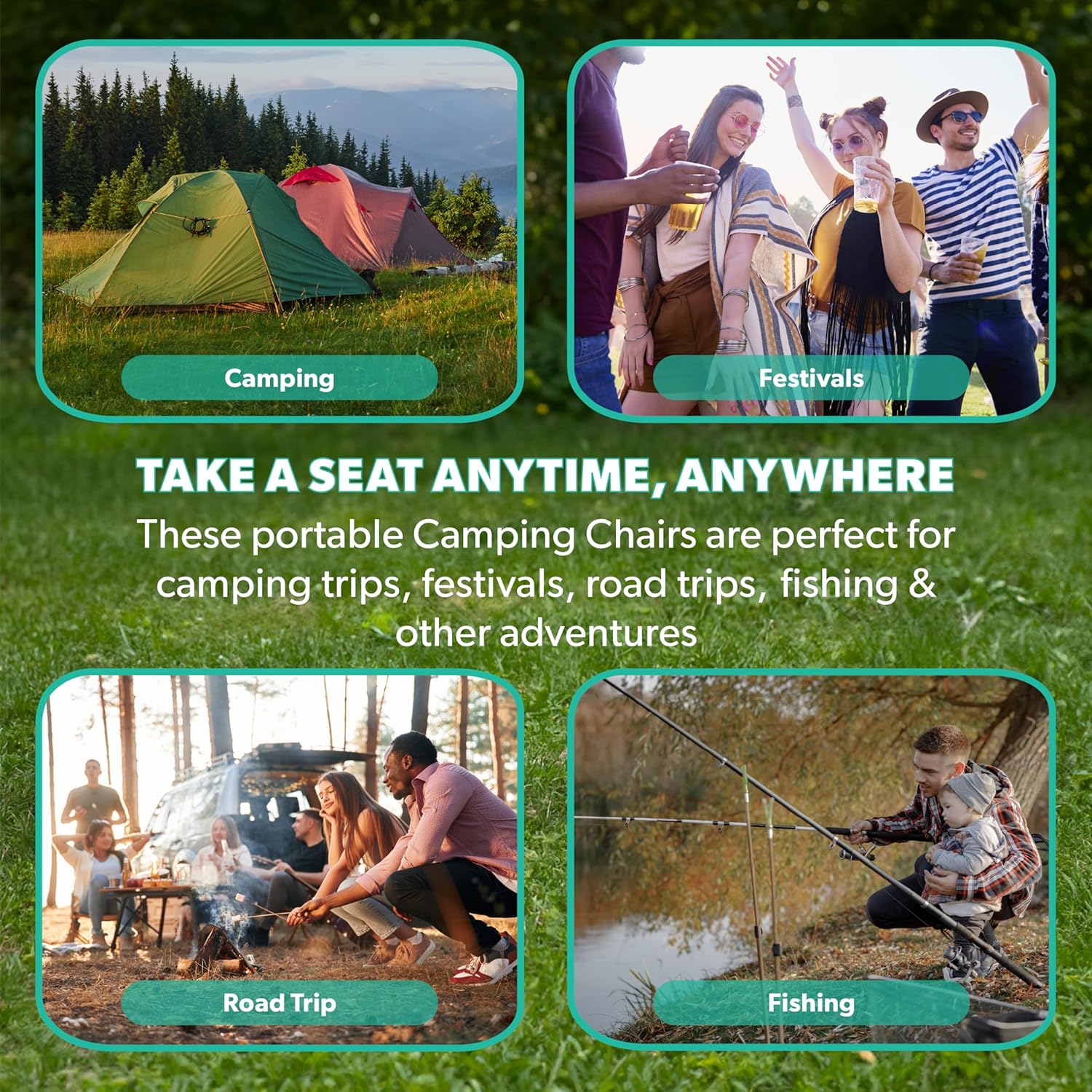 6 Pack Green Folding Camping Chairs with Cup Holder