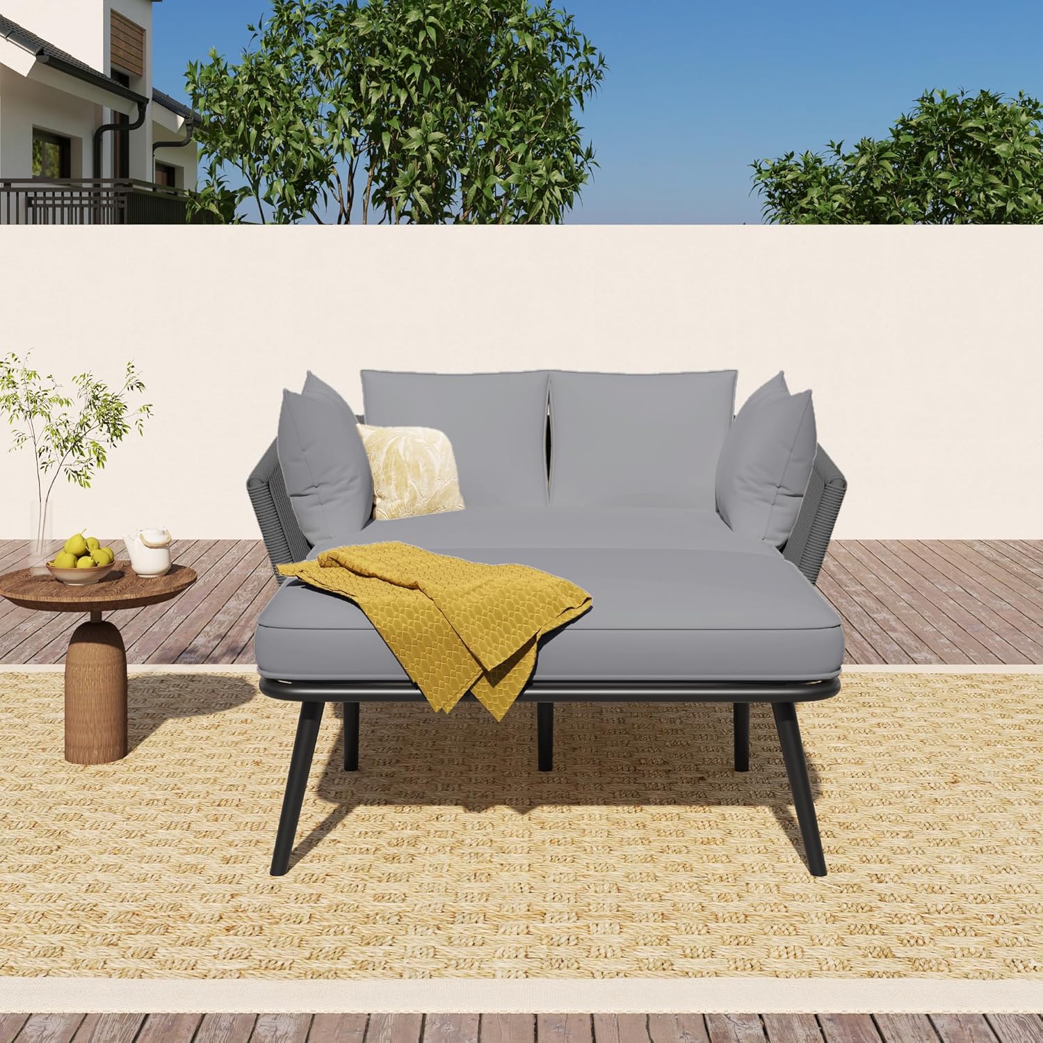 Outdoor Garden Sofa Bed Daybed 2 Seater Grey