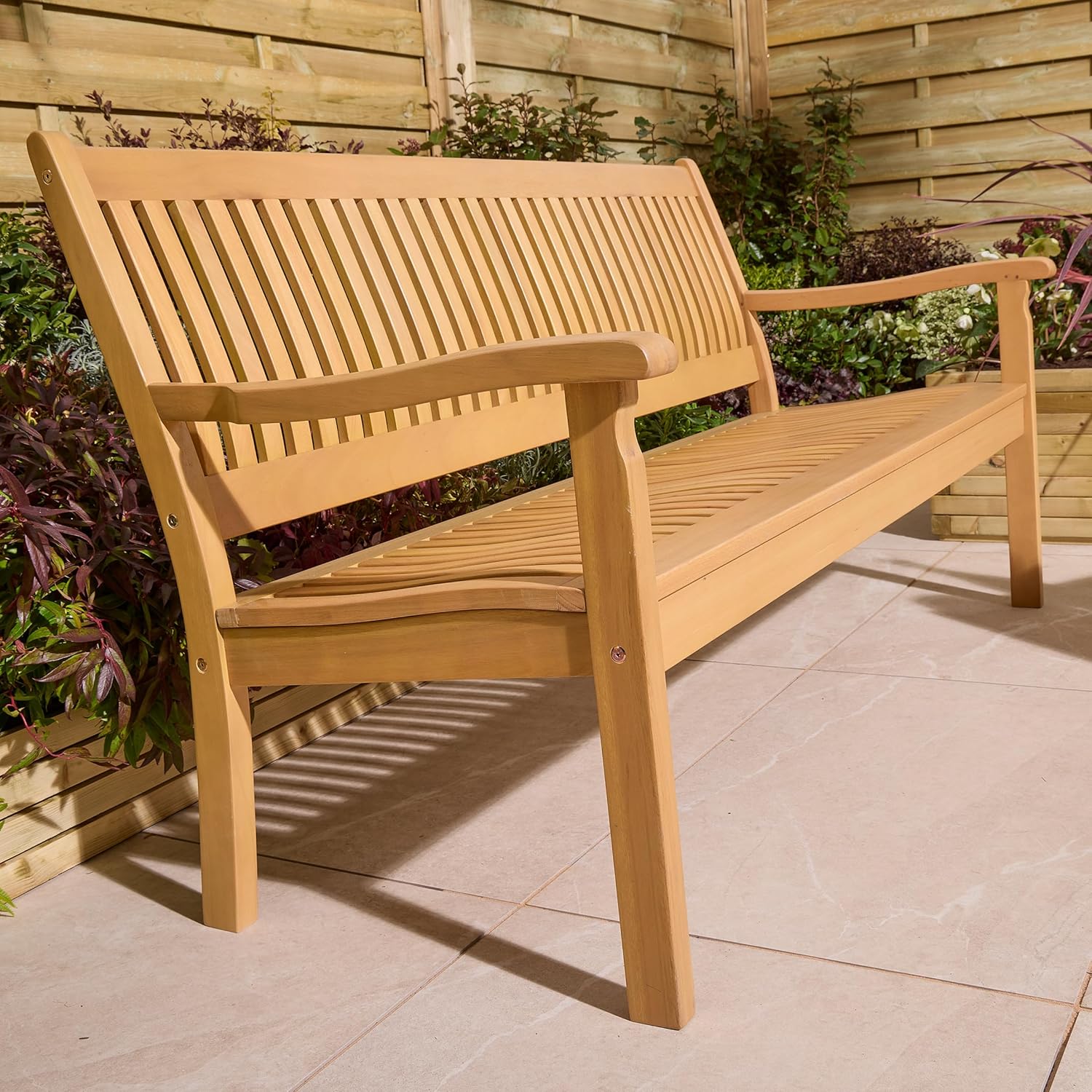 3 Seater Eucalyptus Wood Garden Bench Patio Outdoor Seat 161cm