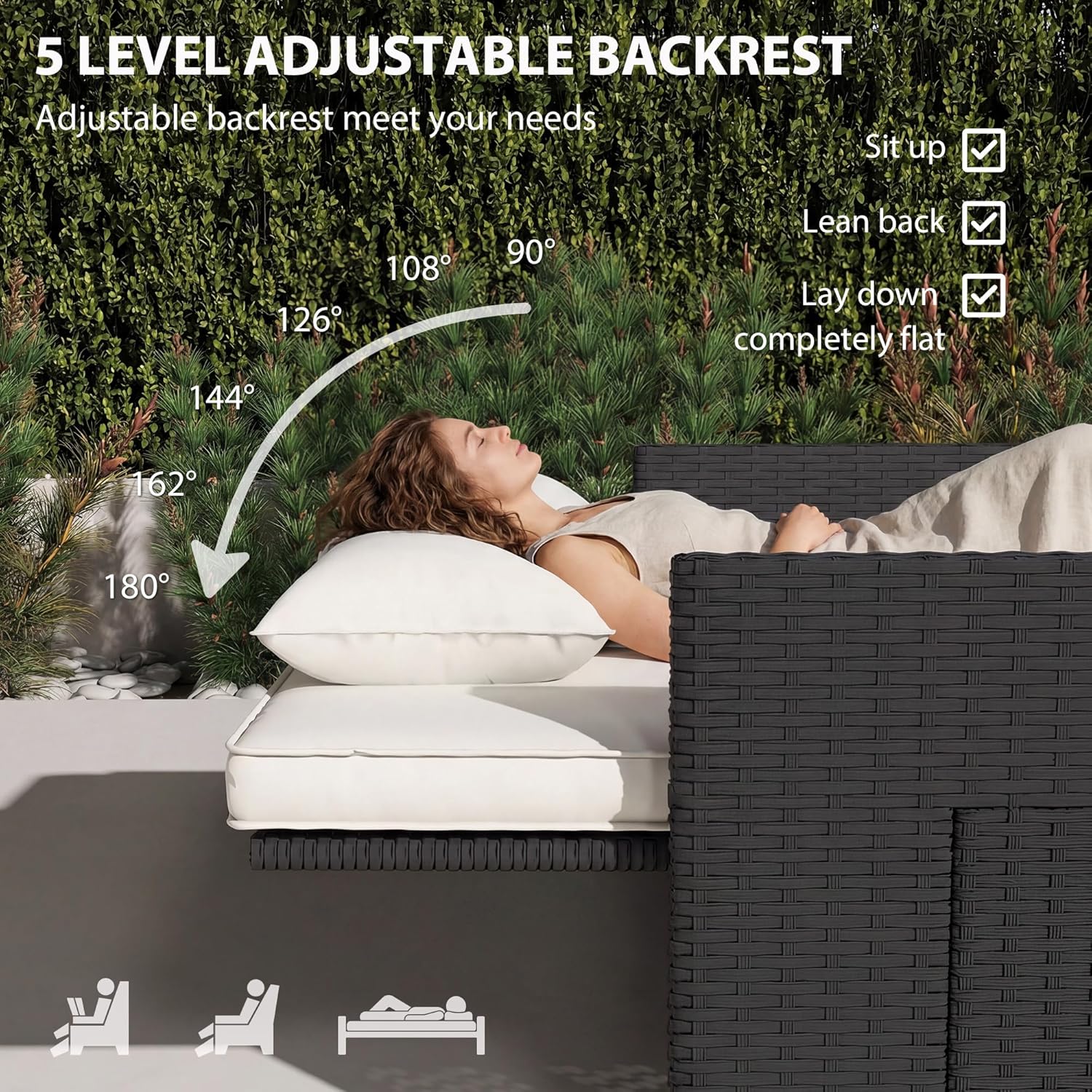 Double Rattan Daybed Sun Lounger Storage Cream White