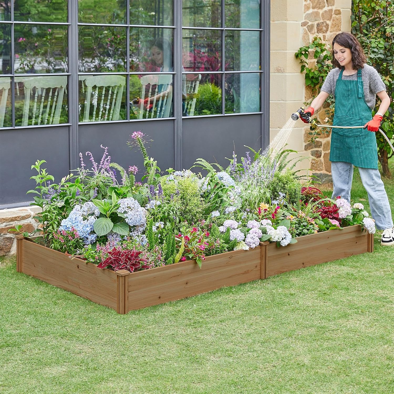 Extra Large Wooden Raised Garden Bed 241cm Dark Brown