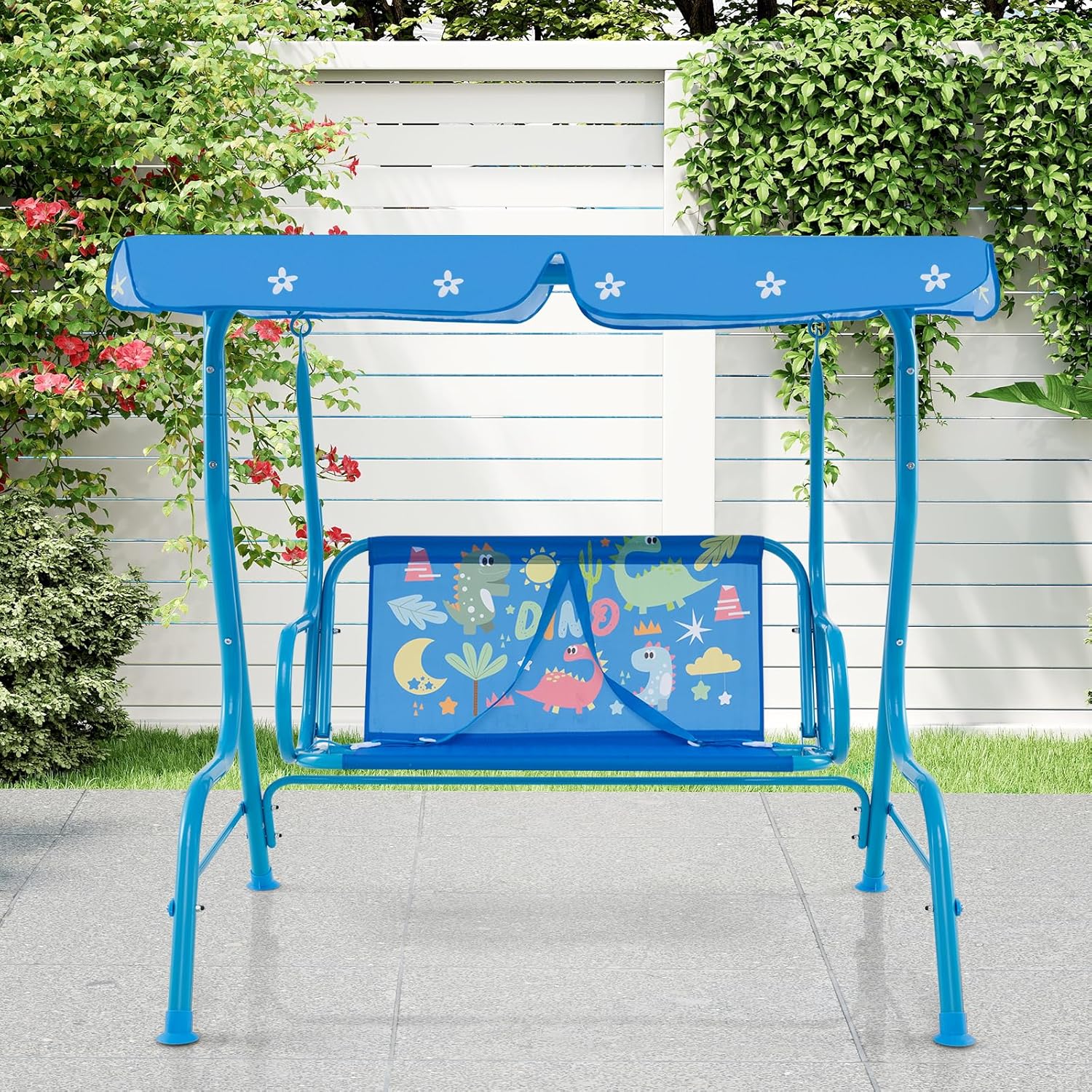 Kids 2 Seat Swing Chair Blue Canopy Safety Belts