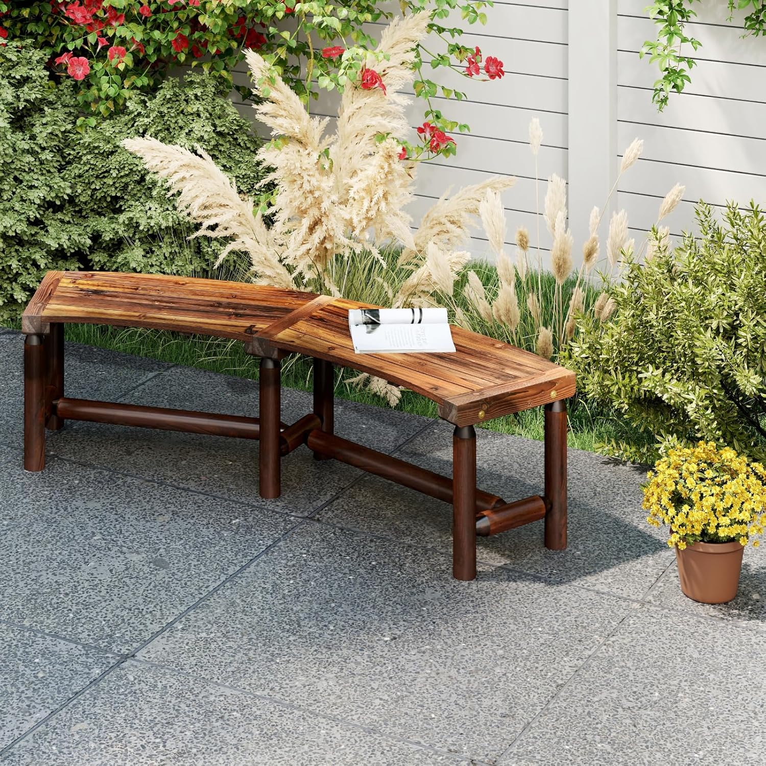 Curved Wooden Garden Bench 170cm Outdoor Patio Park Bench Seat 3 Seater