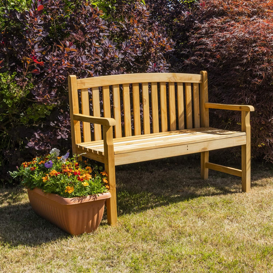 4ft Wooden Garden Bench 2 Seater Patio Outdoor Seat Pine Wood