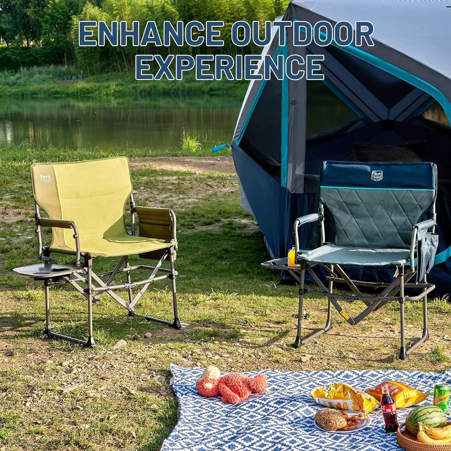 2 Pack Heavy Duty Folding Directors Camping Chairs Blue