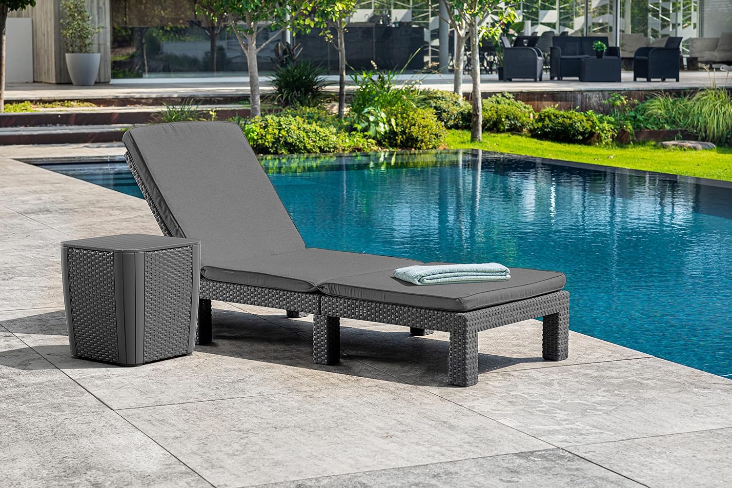 Outdoor Rattan Sun Lounger Recliner Chair with Cushion Graphite