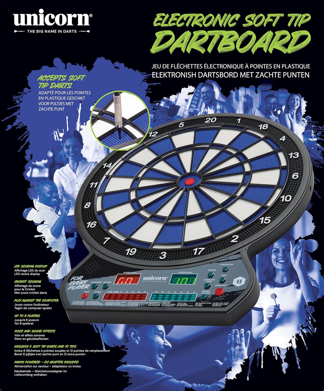 Electronic Dartboard LED Scoring 27 Games 175 Modes 6 Darts