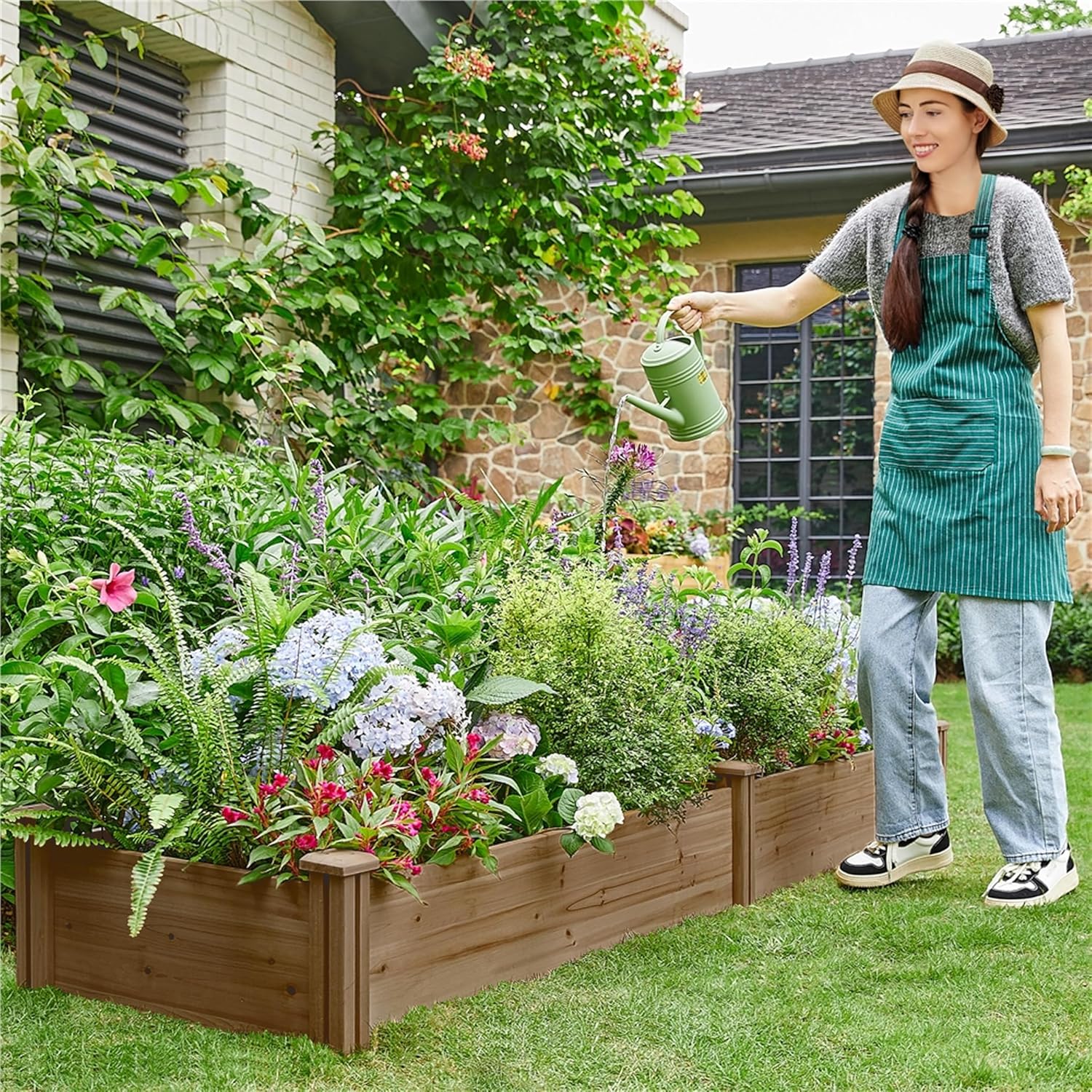 Large Wooden Raised Garden Bed 241cm Dark Brown Planter