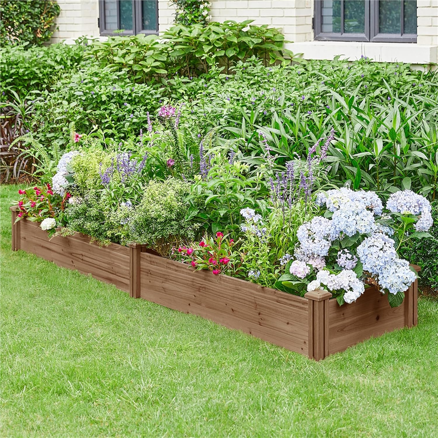 Large Wooden Raised Garden Bed 241cm Dark Brown Planter