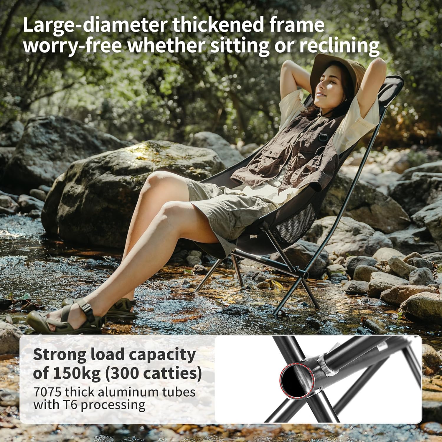 High Back Ultralight Camping Chair 150KG Black