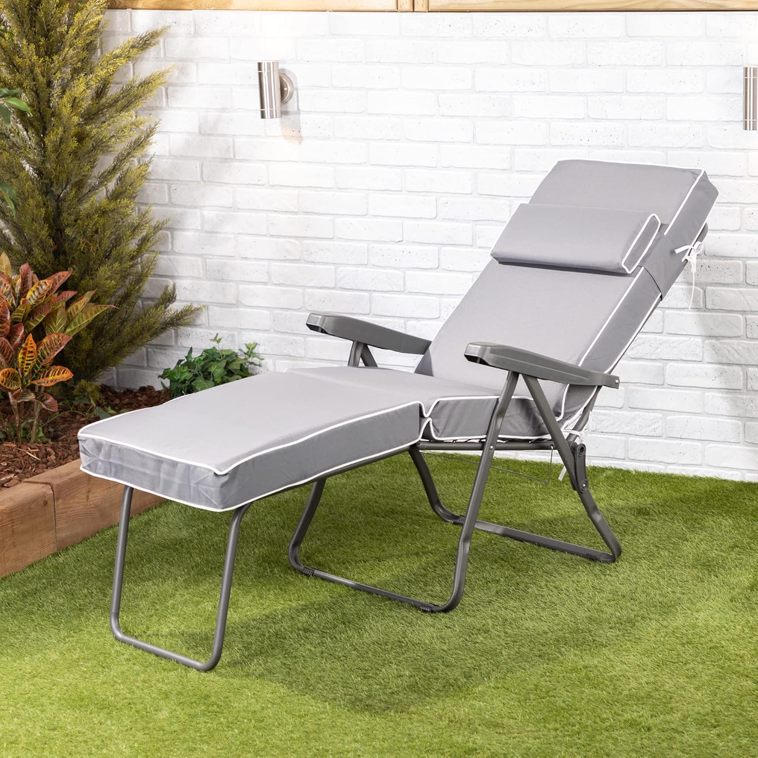 Luxury Garden Sun Lounger with Cushion 5 Position Grey