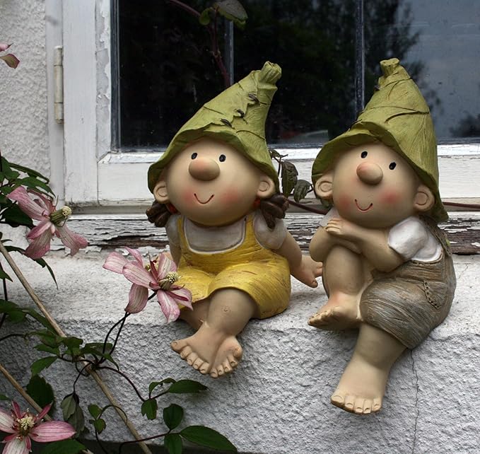 2Pcs Sitting Garden Elves Gnome Resin Ornament 20cm Decor