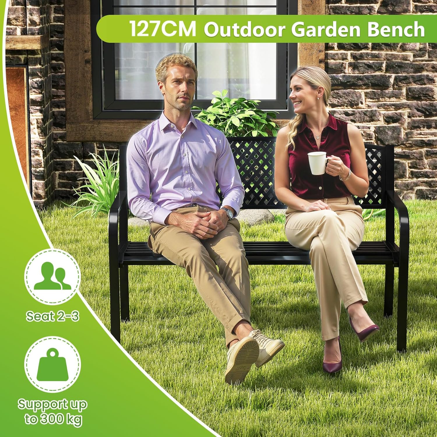 Metal Garden Bench 2 Seater Patio Park Outdoor Loveseat Chair Heavy Duty